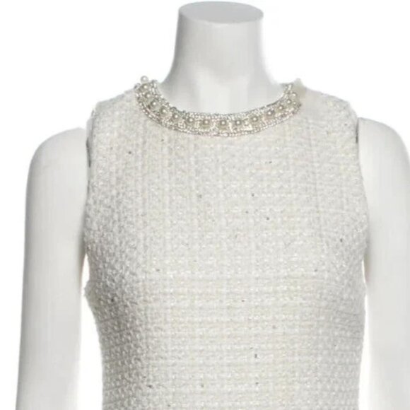 ALICE + OLIVIA COLEY WHITE TWEED BOUCLE RHINESTONE PEARL MINI DRESS $550 SMALL 4 - Picture 13 of 16